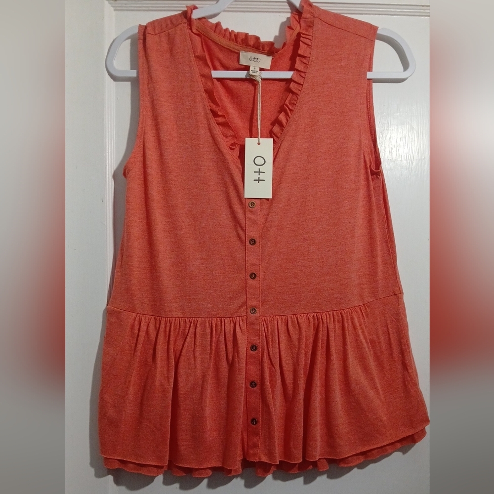 Ott Orange Sleeveless Ruffle Blouse NWT